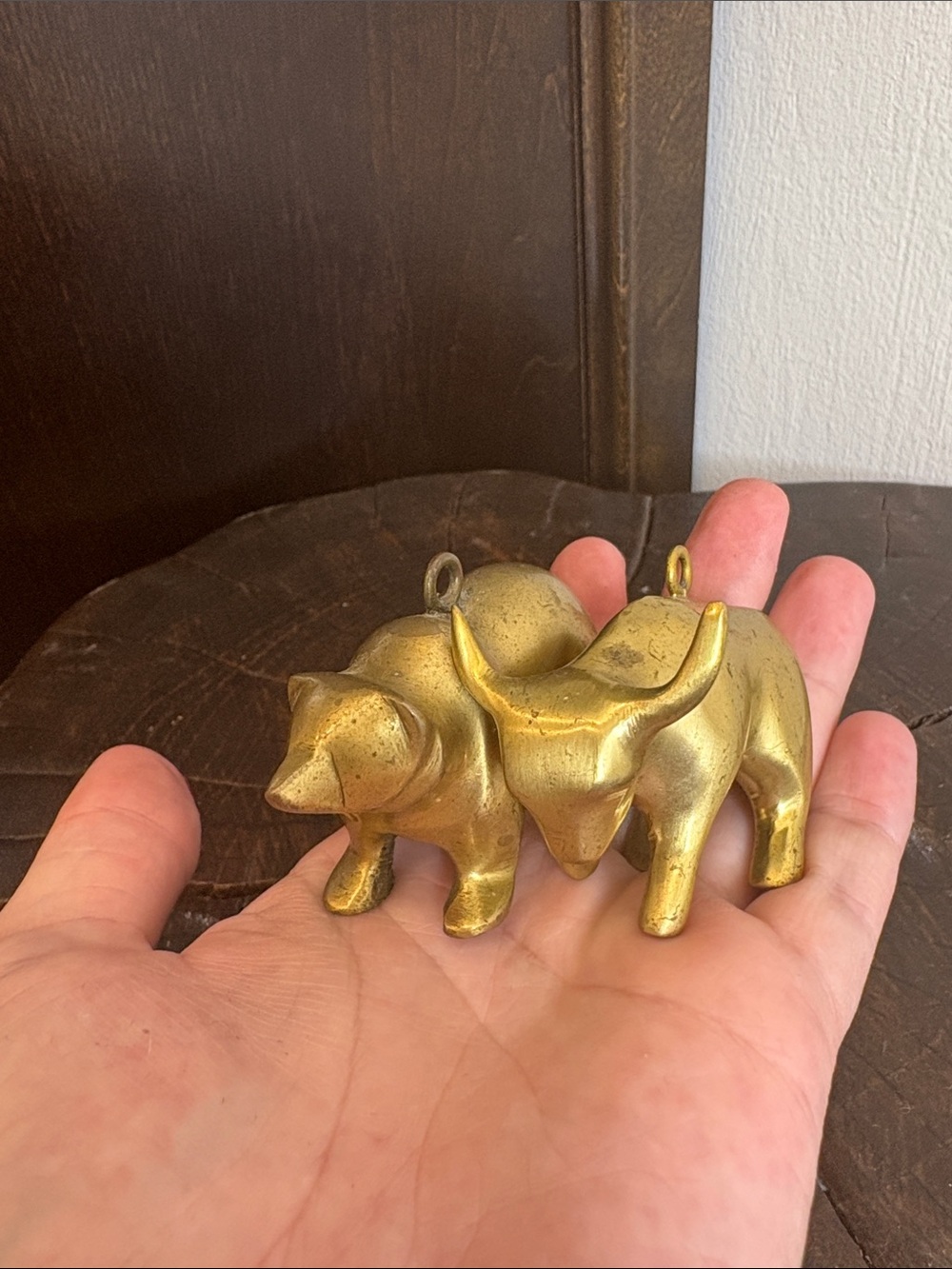 Restoration Hardware Brass Animal Figurine Set - Gold Bull and Bear Home Accents